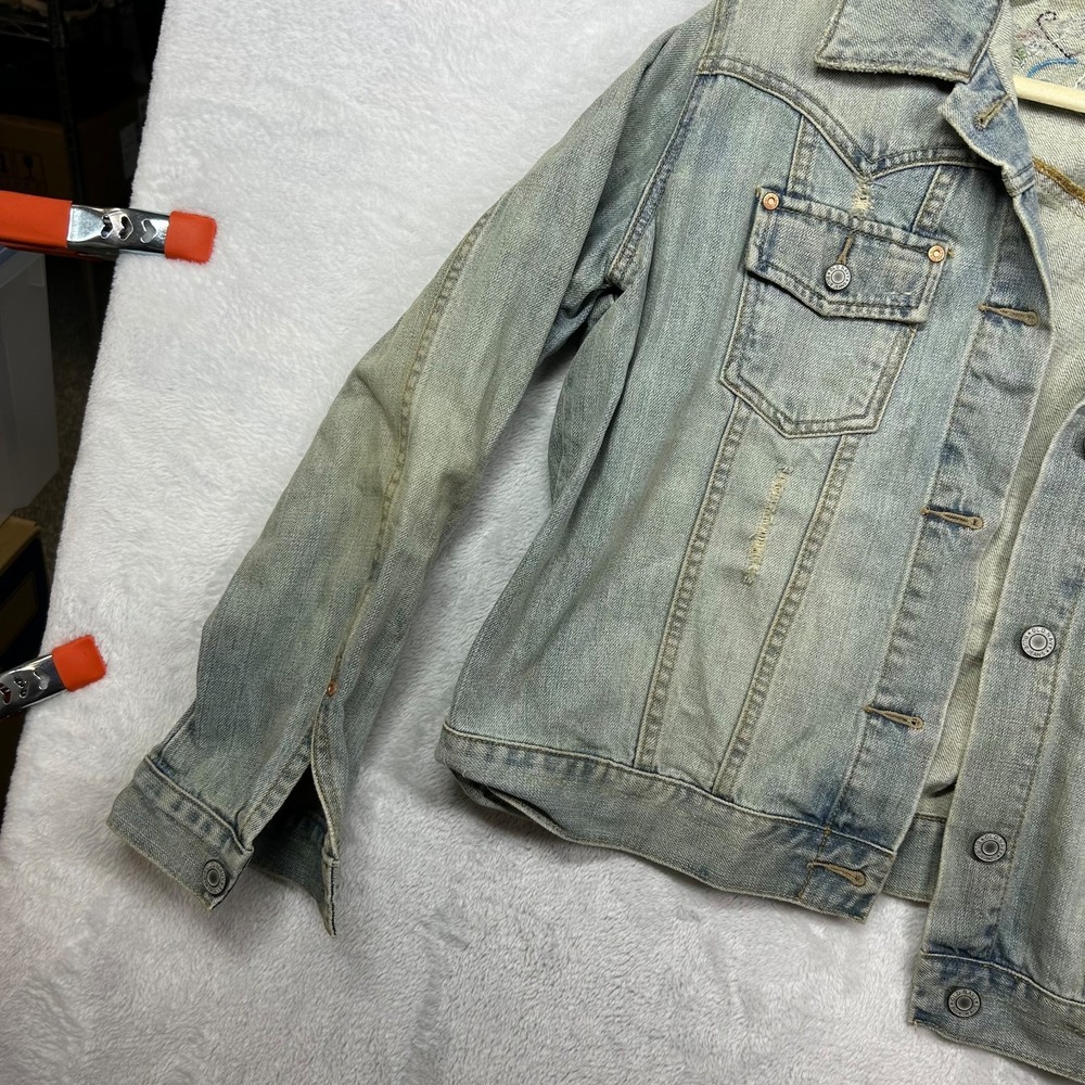Vintage Old Navy Denim Jacket Women's Blue Floral Embroidery Beaded Y2K - 2XL - Picture 7 of 12